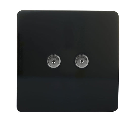 Trendi Artistic Modern Glossy Tactile 2 Gang TV Socket in Black ART-2TVSBK