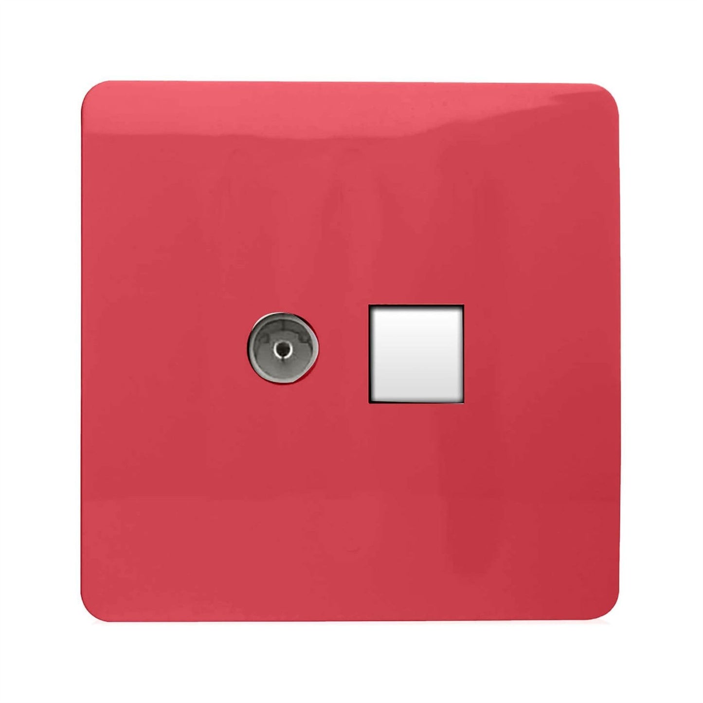 Trendi Artistic Modern Glossy Tactile TV Co-axial Socket + Telephone Socket Strawberry