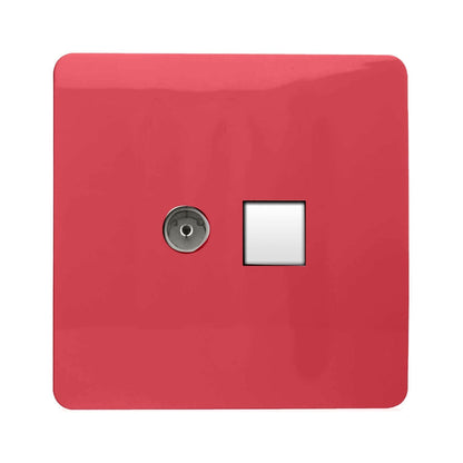 Trendi Artistic Modern Glossy Tactile TV Co-axial Socket + Telephone Socket Strawberry