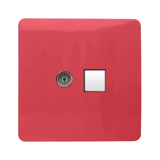 Trendi Artistic Modern Glossy Tactile TV Co-axial Socket + Telephone Socket Strawberry