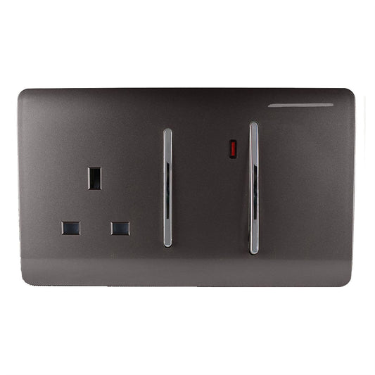Trendi Artistic Modern Glossy 45 A Cooker Switch & Plug Socket Inc Neon Insert Dark Brown