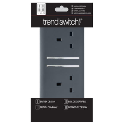 Trendi 2 Gang Artistic Modern Glossy 13 Amp Switched Plug Socket Warm Grey (7 Pack)