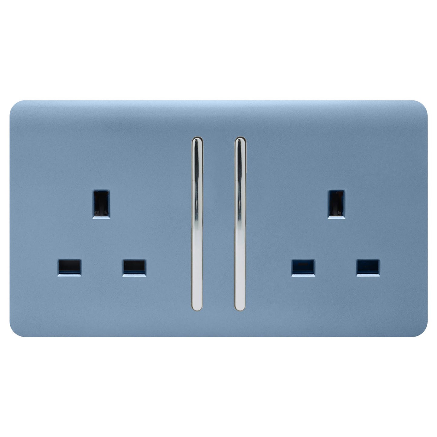 Trendi 2 Gang Artistic Modern Glossy 13 Amp Switched Plug Socket Sky (7 Pack)