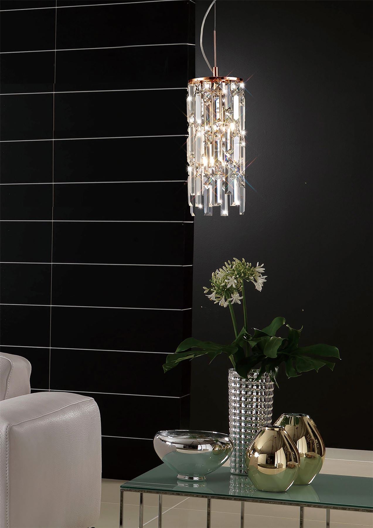 Diyas Maddison 15cm  Cylinder 2 Light G9 Rose Gold/Crystal Ceiling Pendant Light Fitting