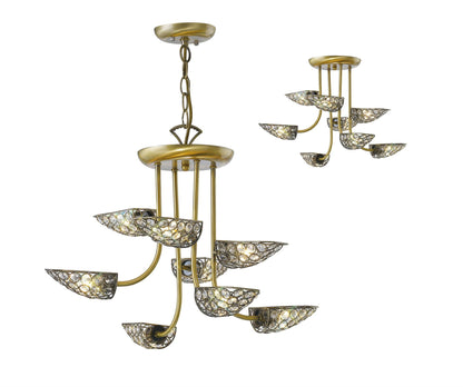 Diyas Ashton 53cm  8 Light G9 Antique Brass/Crystal Ceiling Pendant Light Fitting