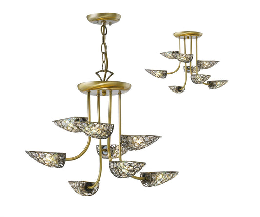 Diyas Ashton 53cm  8 Light G9 Antique Brass/Crystal Ceiling Pendant Light Fitting