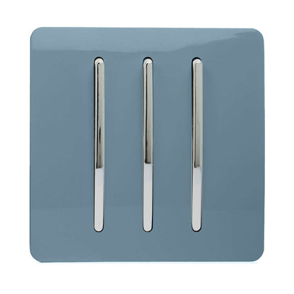 Trendi 3 Gang 2 Way Artistic Modern Glossy 10 Amp Rocker Tactile Light Switch Sky