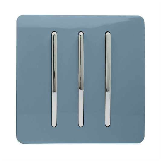 Trendi 3 Gang 2 Way Artistic Modern Glossy 10 Amp Rocker Tactile Light Switch Sky