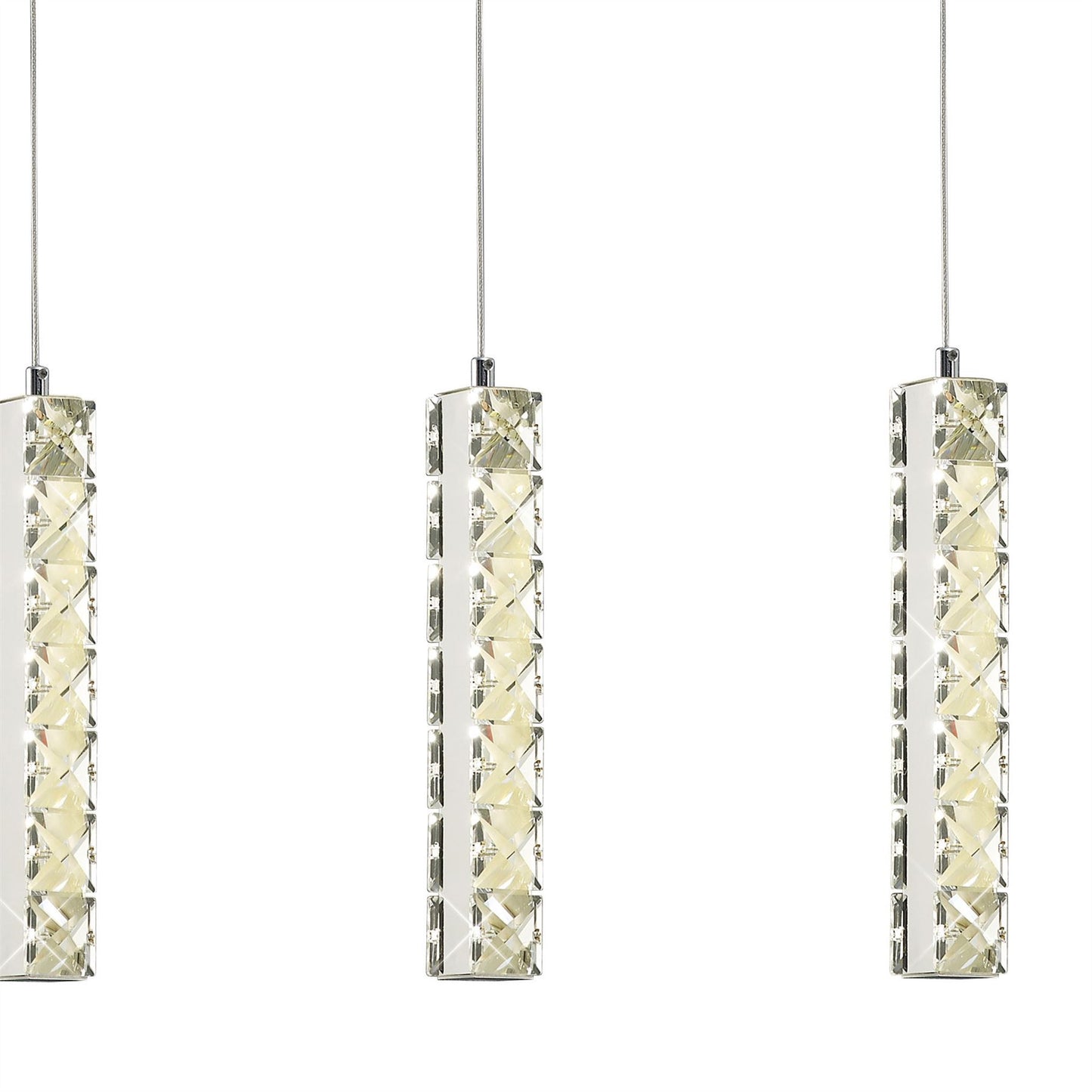 Diyas Galaxy Linear  3 Drop LED 4000K 3 X 3W Polished Chrome, Crystal Ceiling Pendant Light Fitting