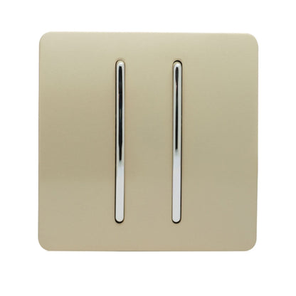 Trendi 2 Gang (2 Way & 3 way Intermediate) 240V Screwless Raised Front Plate Plastic Artistic Modern Glossy 10 Amp Chrome Rocker Double Electrical Wall Light Switch Champagne Gold - ART-SS29GO