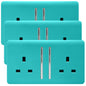 Trendi 2 Gang Artistic Modern Glossy 13 Amp Switched  Plug Socket Bright Teal (3 Pack)