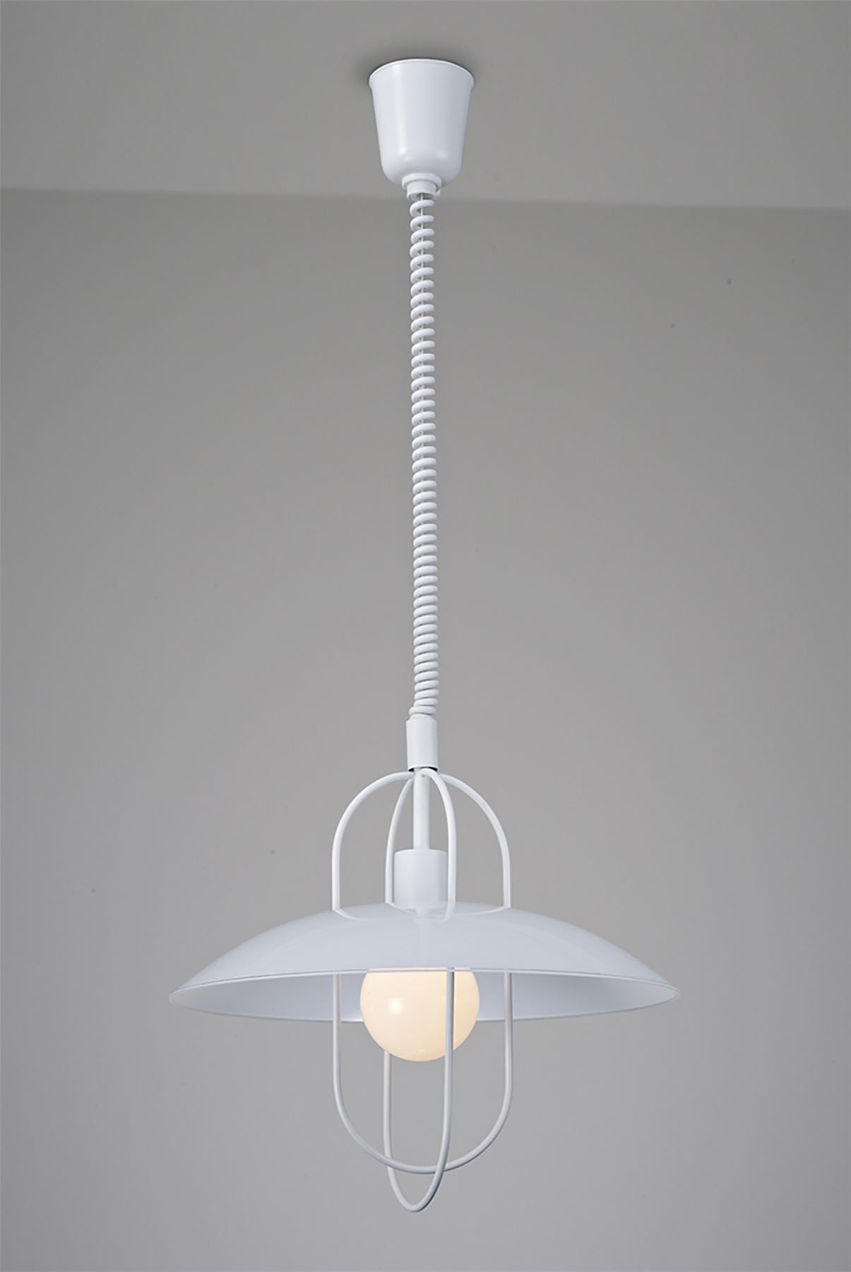 Deco Riva Rise & Fall Pendant 1 Light E27, Matt White/Opal White Glass Shade