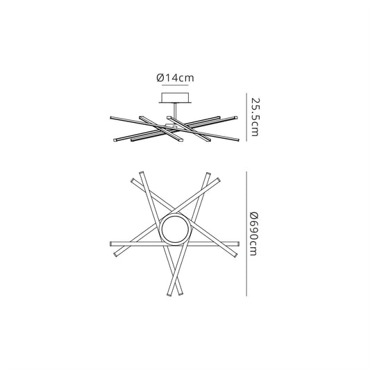 Mantra Star LED Star Semi Flush, 42W LED, 3000K, 3700lm, Silver/Frosted Acrylic/Polishde Chrome, 3yrs Warranty Ceiling