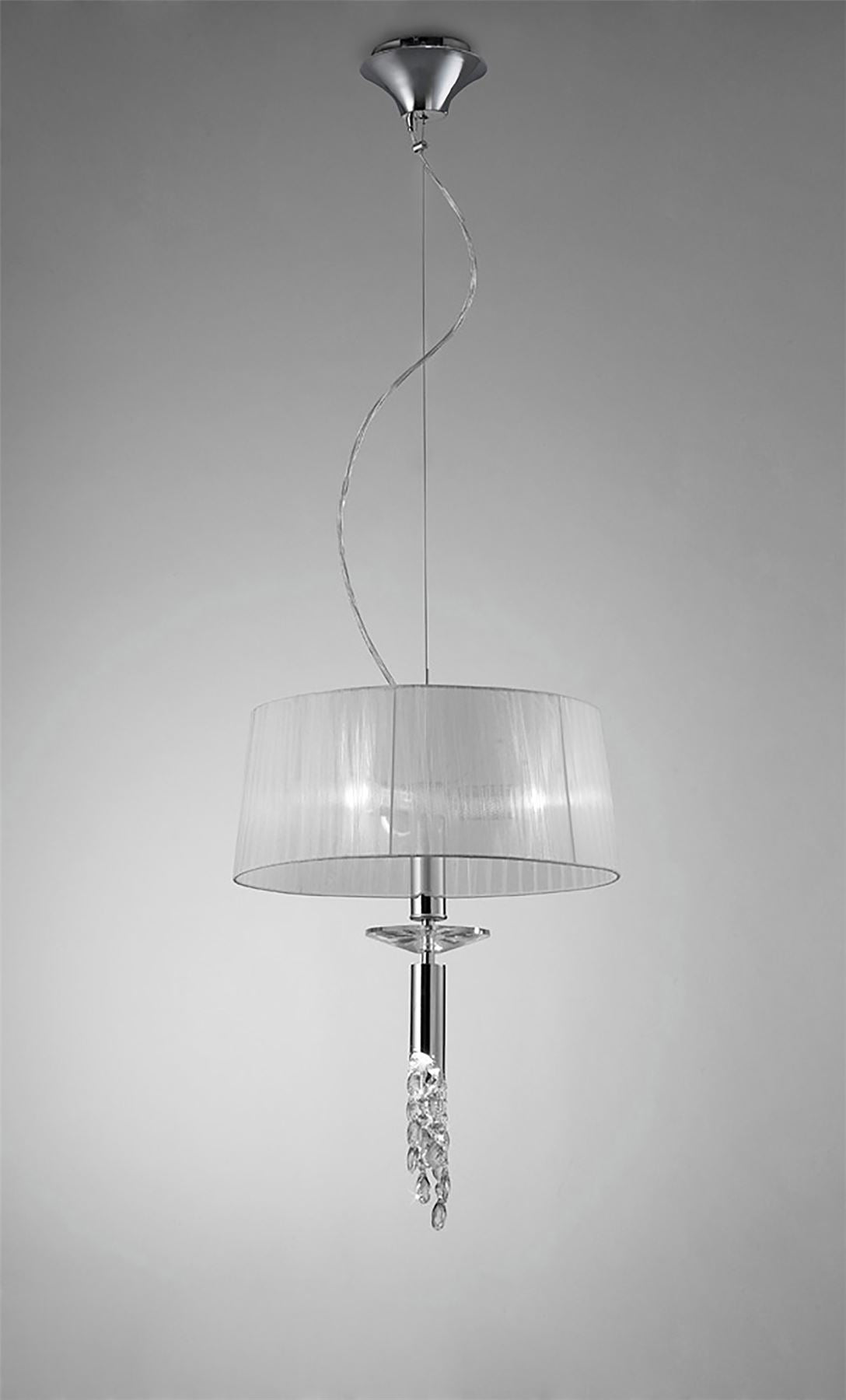 Mantra M3858 Tiffany Pendant 3+1 Light E27+G9, Polished Chrome with White Shade & Clear Crystal
