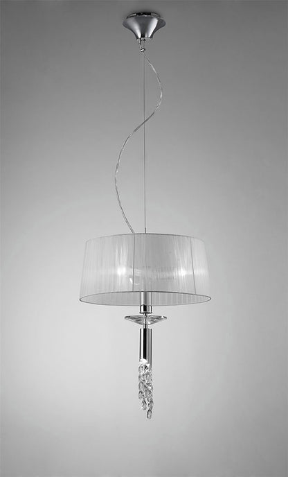 Mantra M3858 Tiffany Pendant 3+1 Light E27+G9, Polished Chrome with White Shade & Clear Crystal