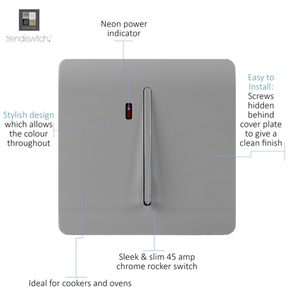 Trendi Artistic Modern Glossy 45 A Tactile Light Switch & Neon Insert Light Grey