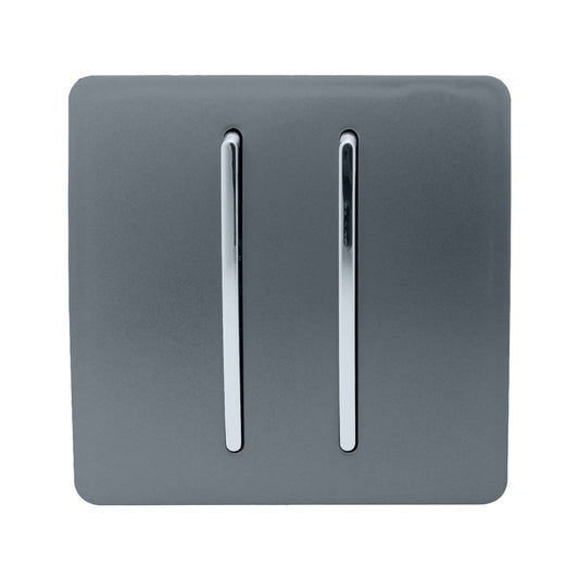 Trendi 2 Gang 2 Way Artistic Modern Glossy 10 Amp Rocker Tactile Light Switch Warm Grey