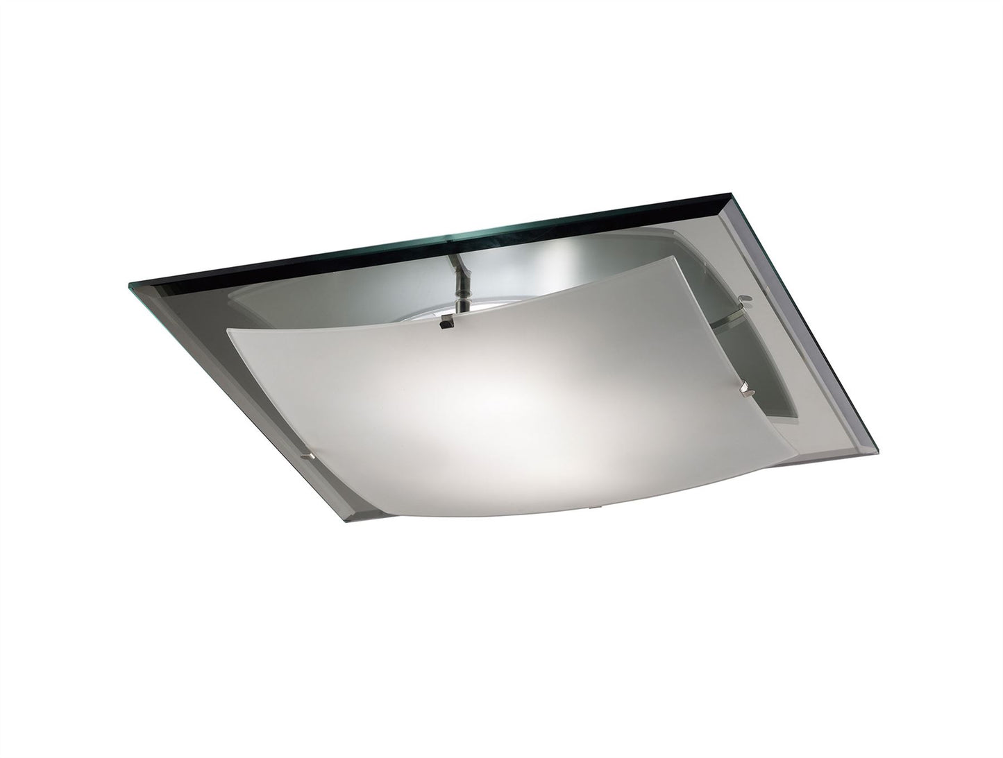 Deco Brooklyn Ceiling Light, 420mm Square, 3 Light E27 Frosted/Smoked Mirror