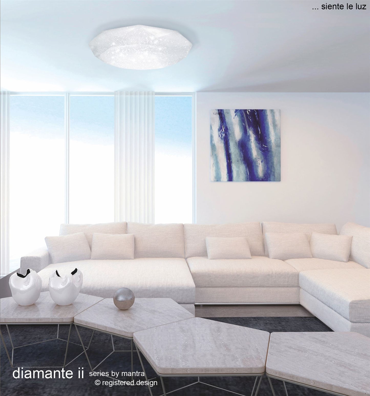 Mantra Fusion M5114 Diamante Ceiling 30W LED 5000K, 3000lm, White Acrylic, 3yrs Warranty - M5114 Ceiling