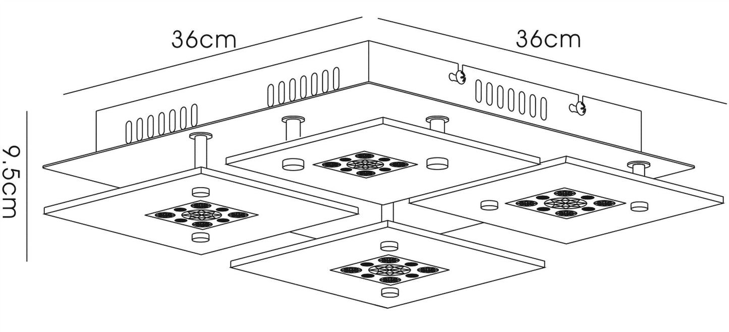 Diyas Cosmic Flush  Square 4 Light G9 Polished Chrome/Glass/Crystal Ceiling Light Fitting