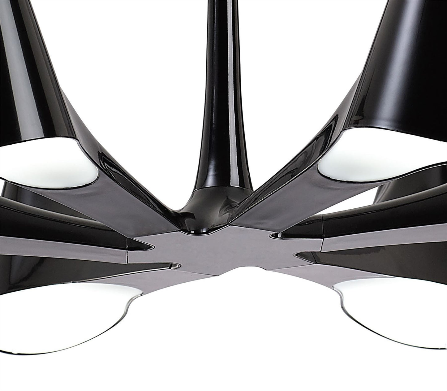 Mantra Ora 77cm Telescopic Convertible To Semi Flush 6 Light E27, Gloss Black/White Acrylic/Polished Chrome, CFL Lamps INCLUDED