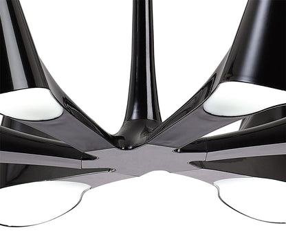 Mantra Ora 77cm Telescopic Convertible To Semi Flush 6 Light E27, Gloss Black/White Acrylic/Polished Chrome, CFL Lamps INCLUDED