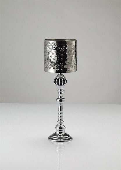 Diyas Home (DH) Amira Glass Art Candle Holder Small Polished Chrome/Pattern Mosaic