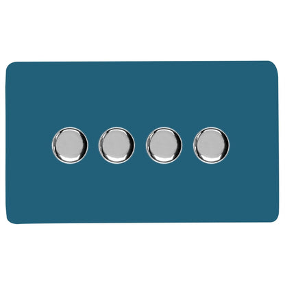 Trendi 4 Gang 2 Way 240V 100w LED Dimmer Screwless Raised Front Plate Plastic Artistic Modern Glossy 10 Amp Chrome Single Electrical Wall Light Switch in Ocean Blue - ART-4LDMOB