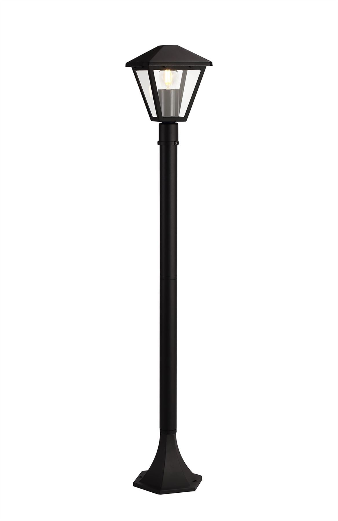Deco Luqi Tall Post, 1 x E27, IP44, Black/Clear Glass, 2yrs Warranty - D0548 Exterior