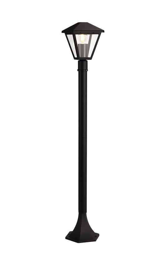 Deco Luqi Tall Post, 1 x E27, IP44, Black/Clear Glass, 2yrs Warranty - D0548 Exterior