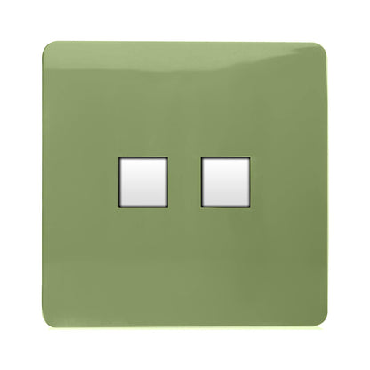 Trendi Artistic Modern Glossy Tactile Telephone Socket + Cat 5e&Cat 6 RJ45 PC Socket Moss Green