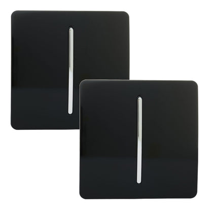 Trendi 1 Gang 2 Way 240V Screwless Artistic Modern Glossy 10 Amp Chrome Rocker Electrical Wall Light Switch in Piano Black (2 pack)