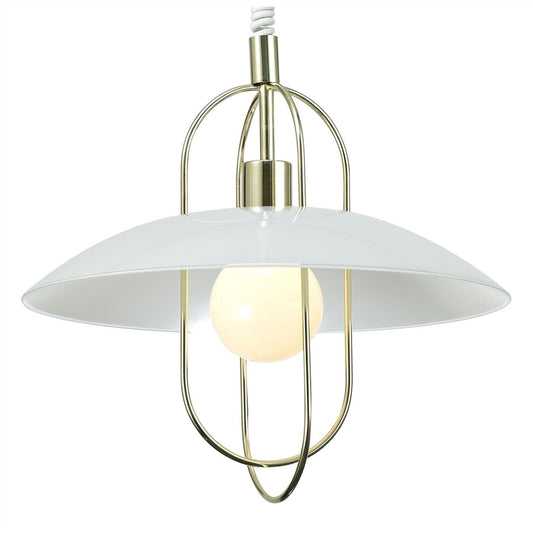 Deco Riva Rise & Fall Pendant 1 Light E27, Polished Brass/Opal White Glass Shade