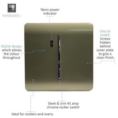 Trendi Artistic Modern Glossy 20 A  Light Switch & Neon Insert Gold ART-WHS1GO