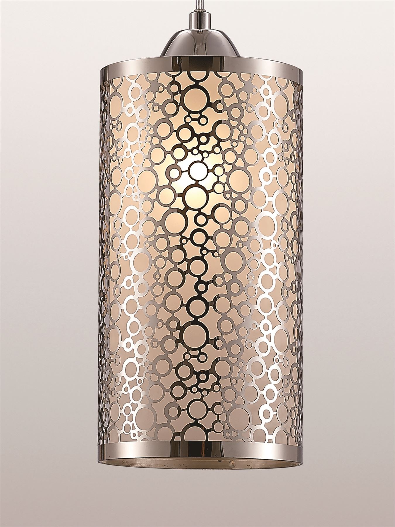 Deco Charon Single Circle Pattern Pendant 1 Light E27 Polished Chrome