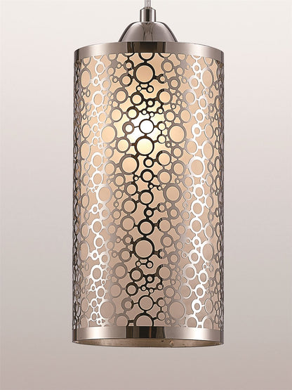 Deco Charon Single Circle Pattern Pendant 1 Light E27 Polished Chrome