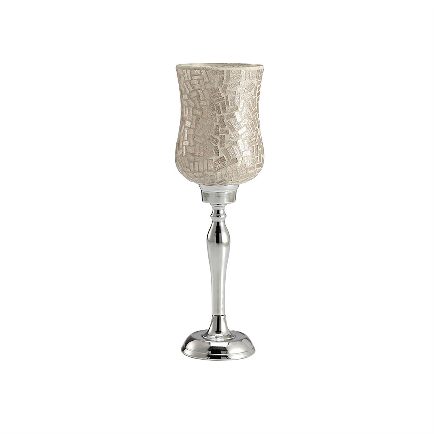 Diyas Home (DH) Trina Mosaic Candle Holder Medium Polished Chrome Mosaic