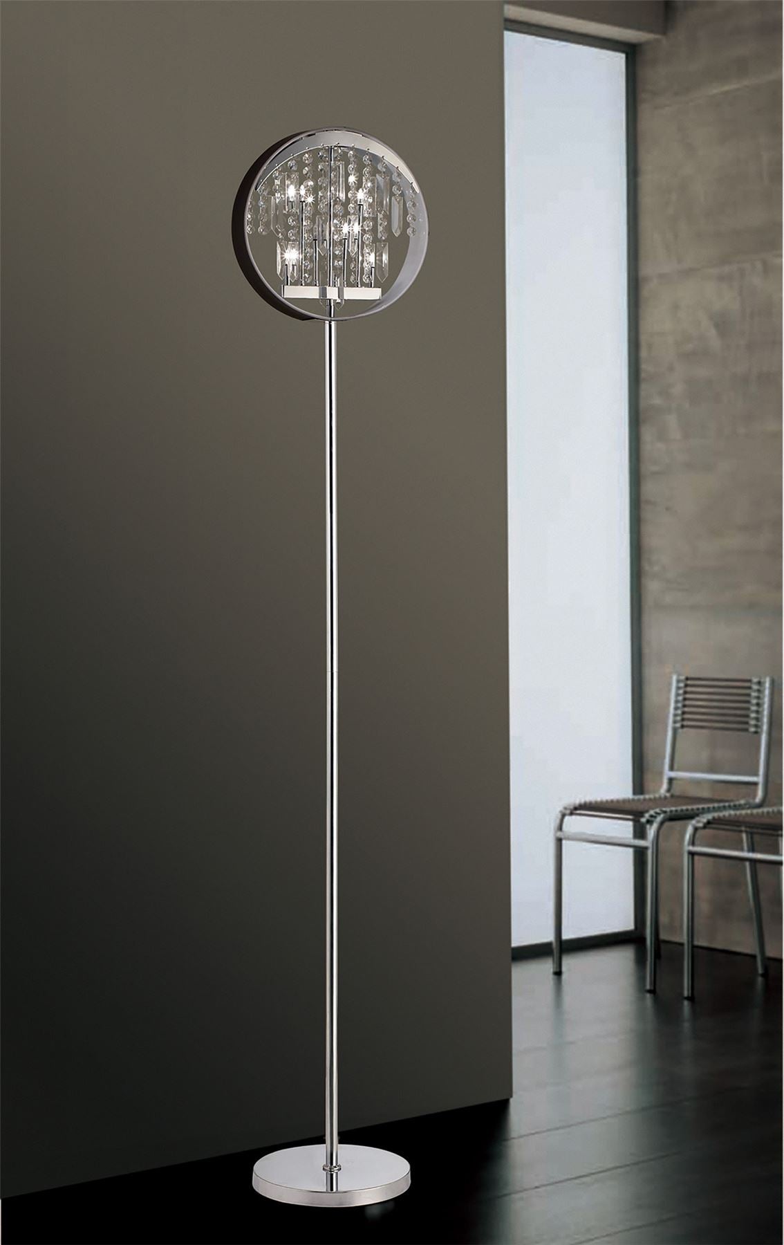 Diyas Geo Floor Lamp with Black Shade 9 Light G4 Polished Chrome/Crystal, NOT LED/CFL Compatible