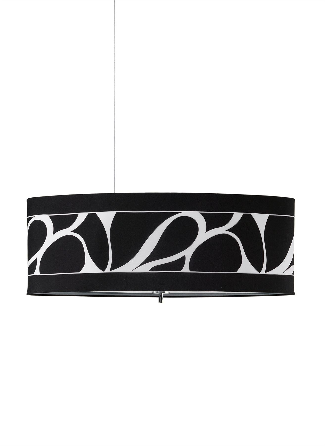 Mantra Manhattan Linear Pendant Large 3 Light L1, SGU10, Polished Chrome, Frosted Glass with Black Patterned Shade, CFL Lamps INCLUDED