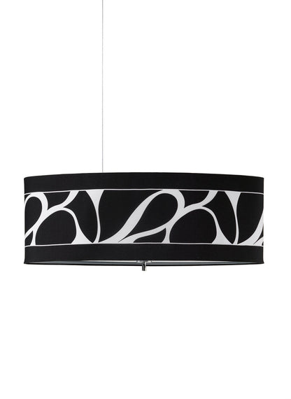 Mantra Manhattan Linear Pendant Large 3 Light L1, SGU10, Polished Chrome, Frosted Glass with Black Patterned Shade, CFL Lamps INCLUDED