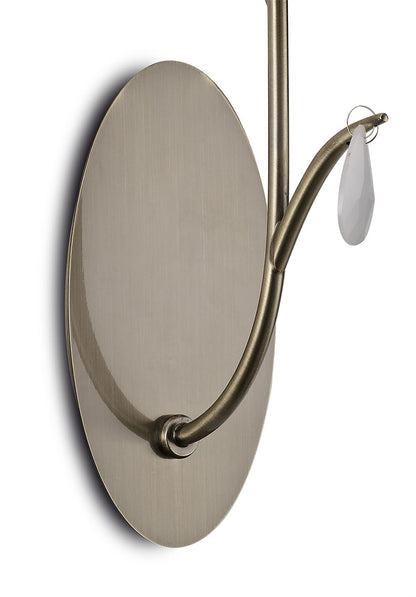 Mantra M6337 Andrea Wall Light, 1 x E14 (Max 20W), Antique Brass, White Shades, White Crystal Droplets
