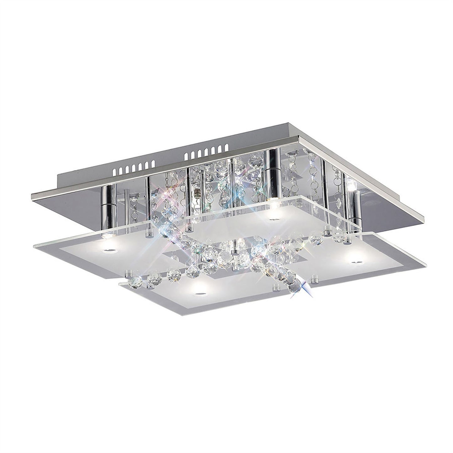 Diyas Chisora Square Flush  5 Light G9 Polished Chrome/Glass/Crystal Ceiling Light Fitting