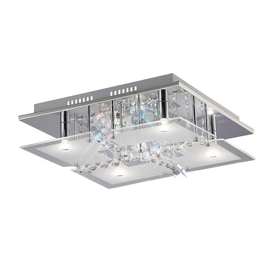 Diyas Chisora Square Flush  5 Light G9 Polished Chrome/Glass/Crystal Ceiling Light Fitting