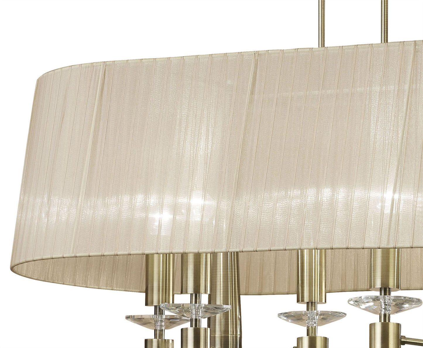 Mantra M3873 Tiffany Pendant 6+6 Light E27+G9 Oval, Antique Brass with Soft Bronze Shade & Clear Crystal