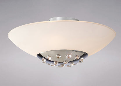 Diyas Amada 45cm Flush  6 Light G9, Polished Chrome/Opal White Glass Ceiling Light Fitting