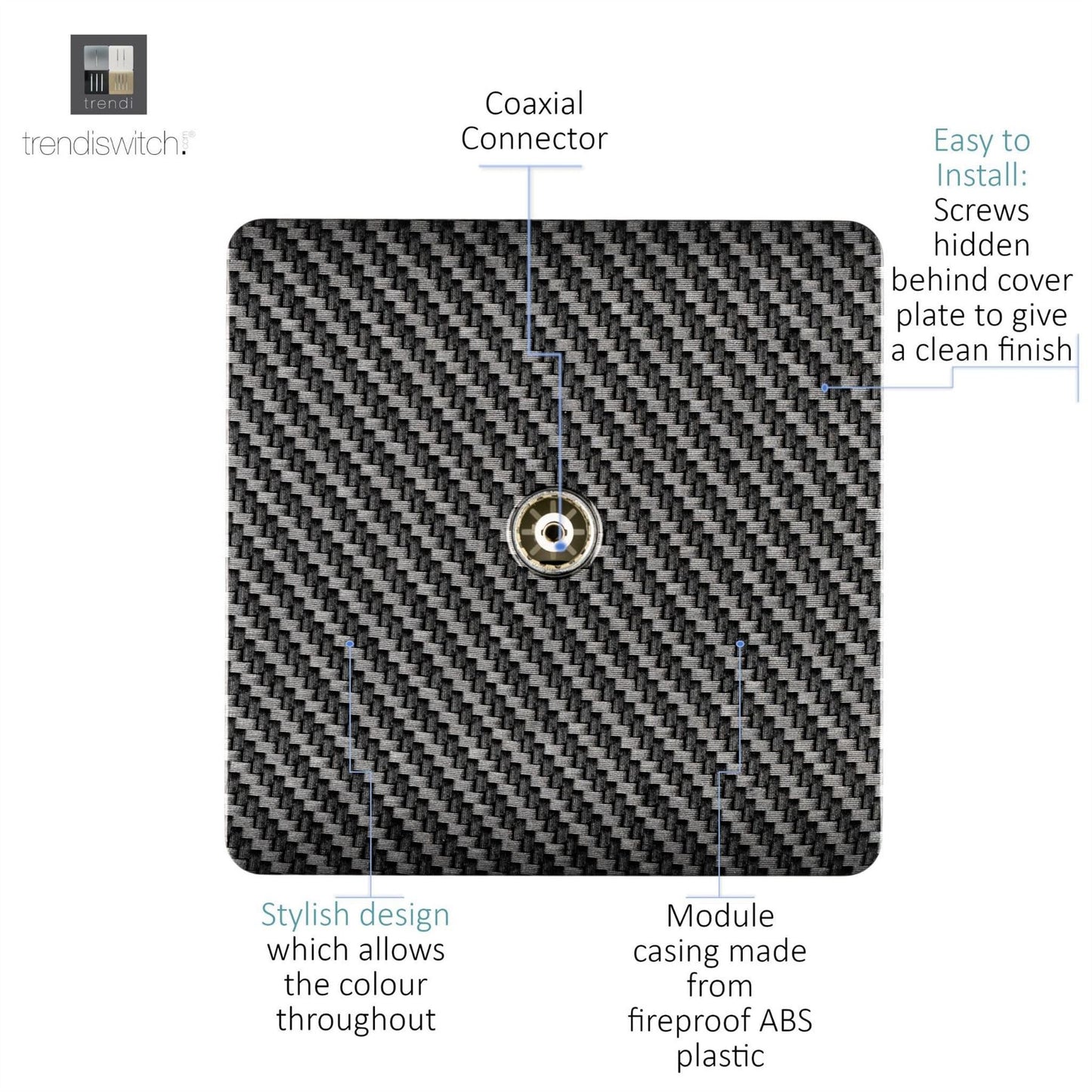 Trendi Switch 1 Gang Female Co-Axial Modern Designer Television Socket in Carbon Fibre