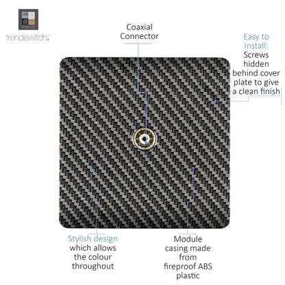 Trendi Switch 1 Gang Female Co-Axial Modern Designer Television Socket in Carbon Fibre