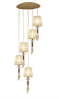 Mantra Tiffany 60cm Pendant 5+5 Light E27+G9 Spiral, French Gold with Cream Shades & Clear Crystal