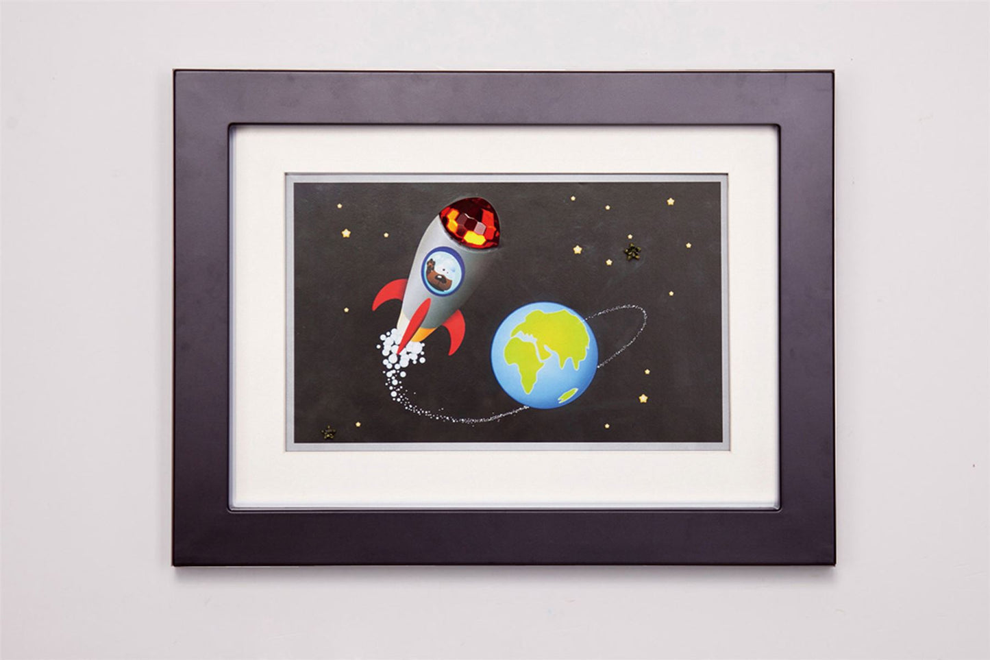 Diyas Home Crystal Wall Art (DH) Bambino Rocket In Space, Black Frame Red Crystal Framed