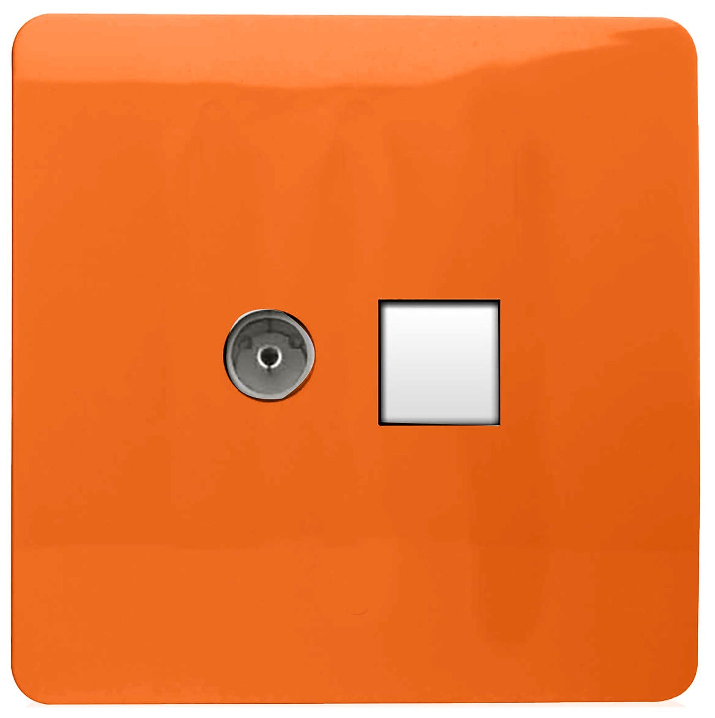 Trendi Artistic Modern Glossy Tactile TV Co-axial Socket + Telephone Socket Orange